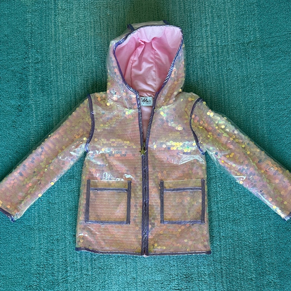 Lola + The Boys Sequin Hooded Raincoat - Pink 2T